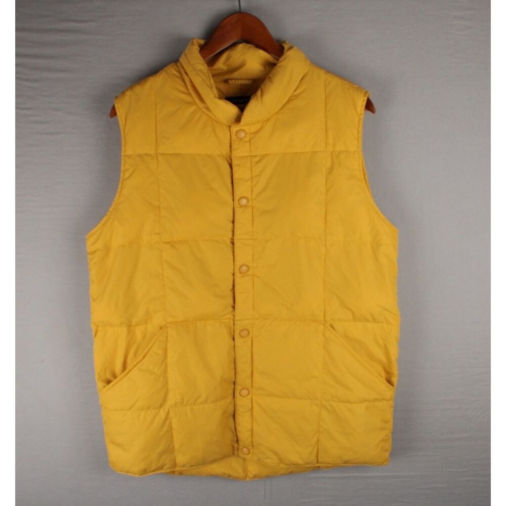 Lands' End Kids Goose Down Puffer Vest Yellow XL 18-20 Snap Button Hike Camp